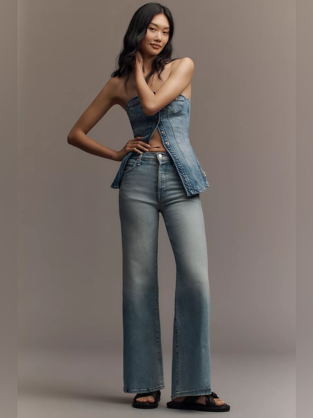 Lil’ MOTHER The Tomcat Roller High-Rise Wide-Leg Jeans I Confess 24 Petite - Picture 2 of 4